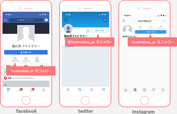 SNSフォロー画面のキャプチャ